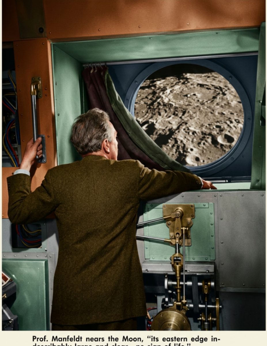 Man gazing out of a spaceship window