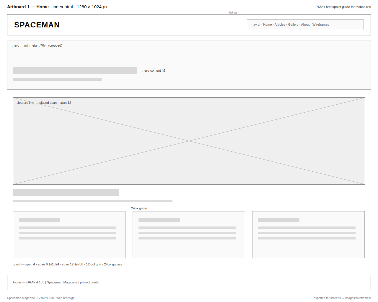 Home page wireframe at 1280 by 1024